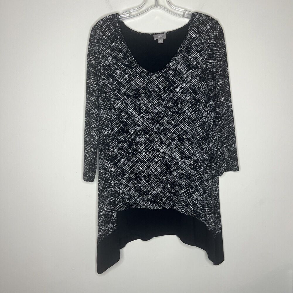 J Jill Women’s Abstract Printed Tunic Shirt Medium Asymmetrical Stretch Casual